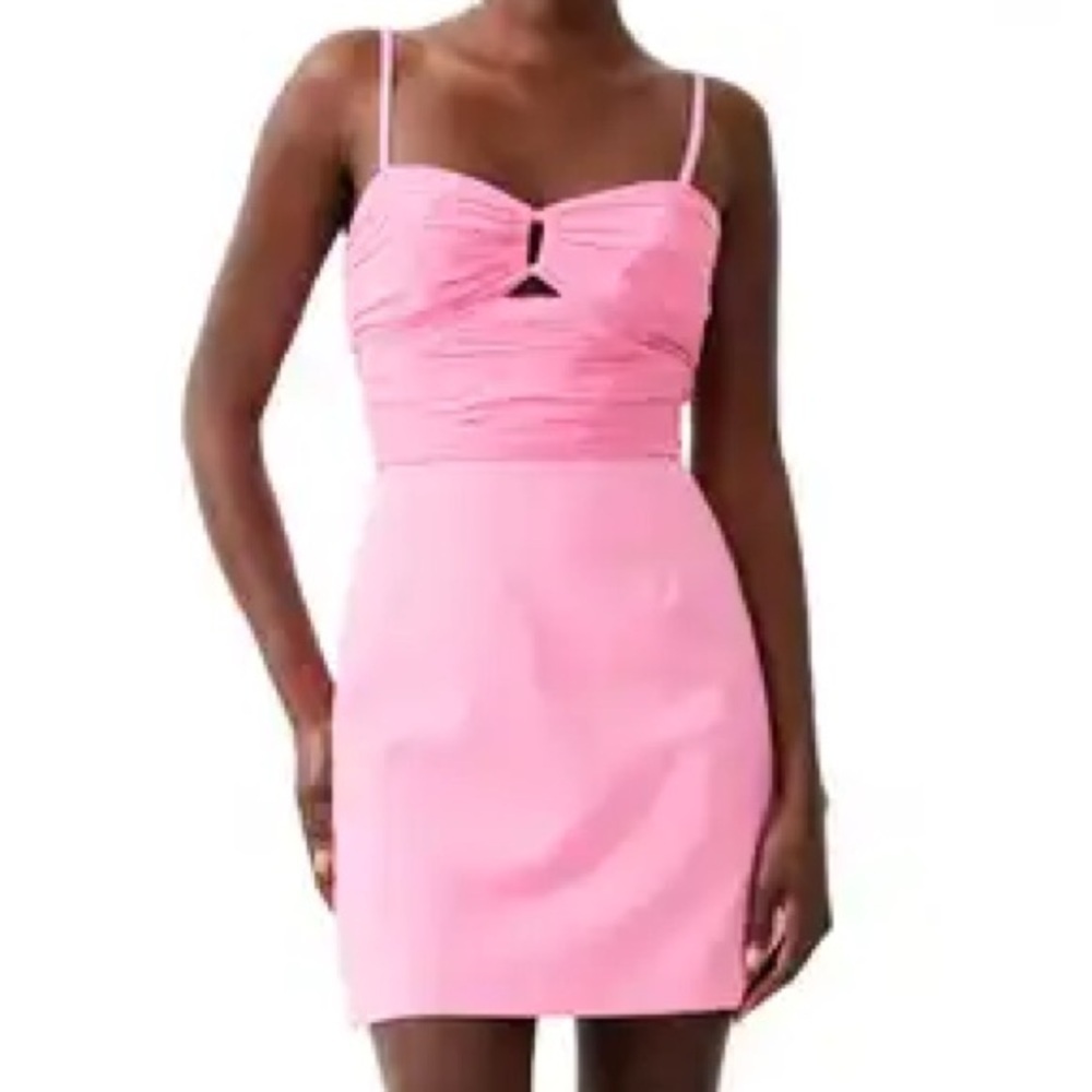 New French Connection Whisper Strappy Tulle Dress In Aurora Pink Cut Out Sz 6 - Picture 14 of 14
